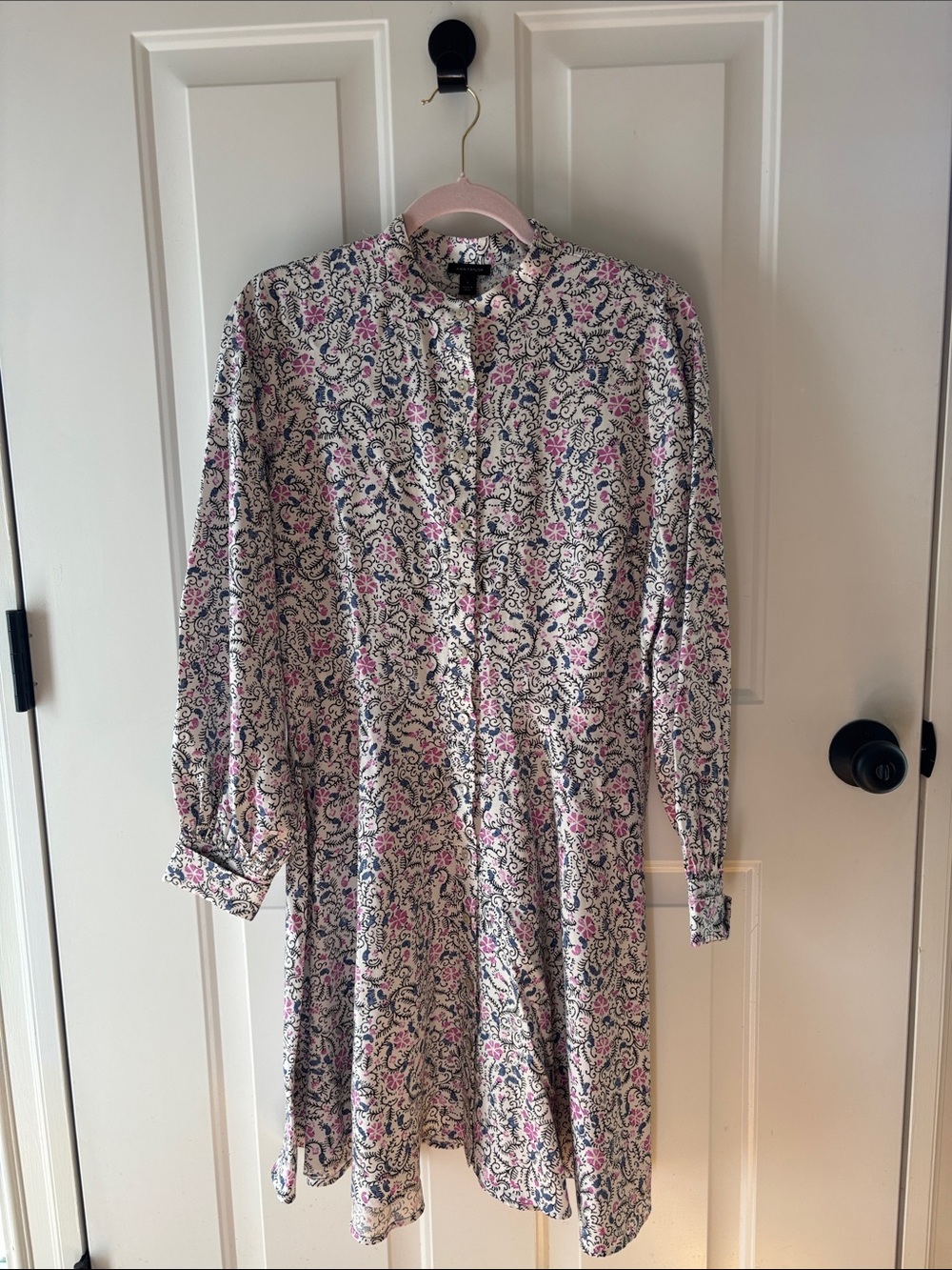 Ann Taylor Cream Long-Sleeve Floral Flare Dress